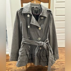 Express Ruffled Belted Pea Coat
